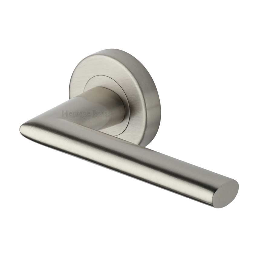 Admirality Door Handle on Round Rose in Satin Nickel - V2355-SN 