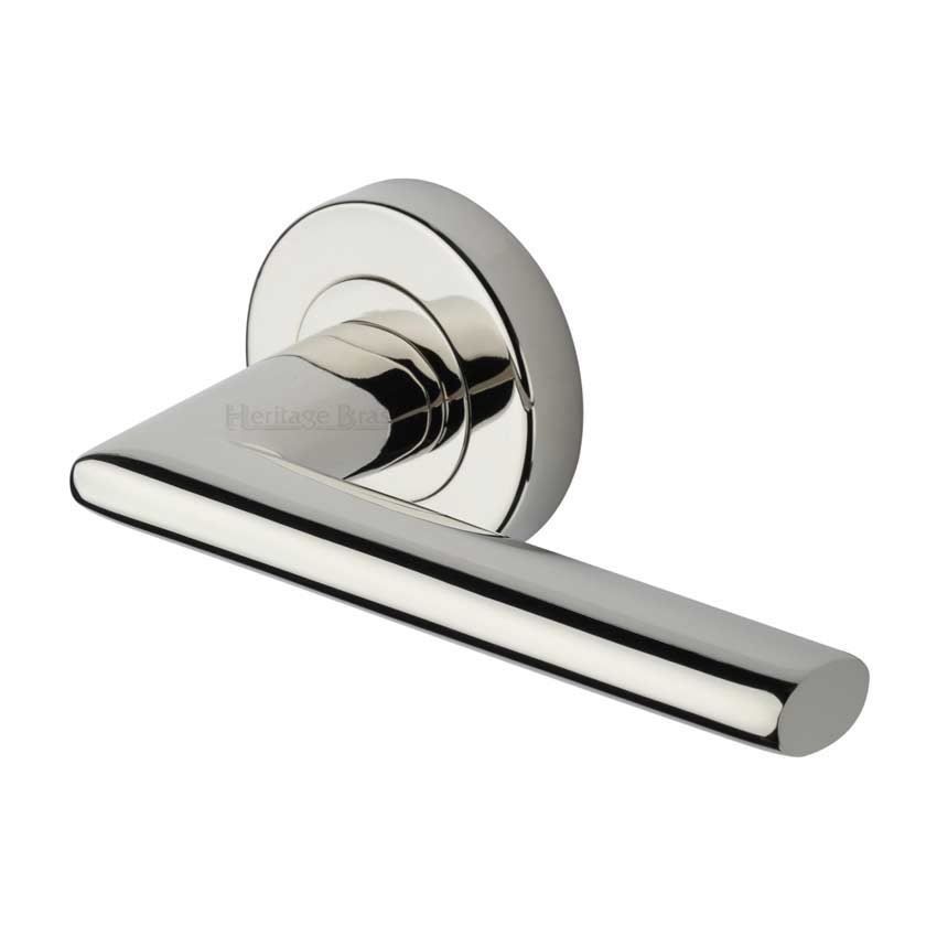 Admirality Door Handle on Round Rose in Polished Nickel - V2355-PNF