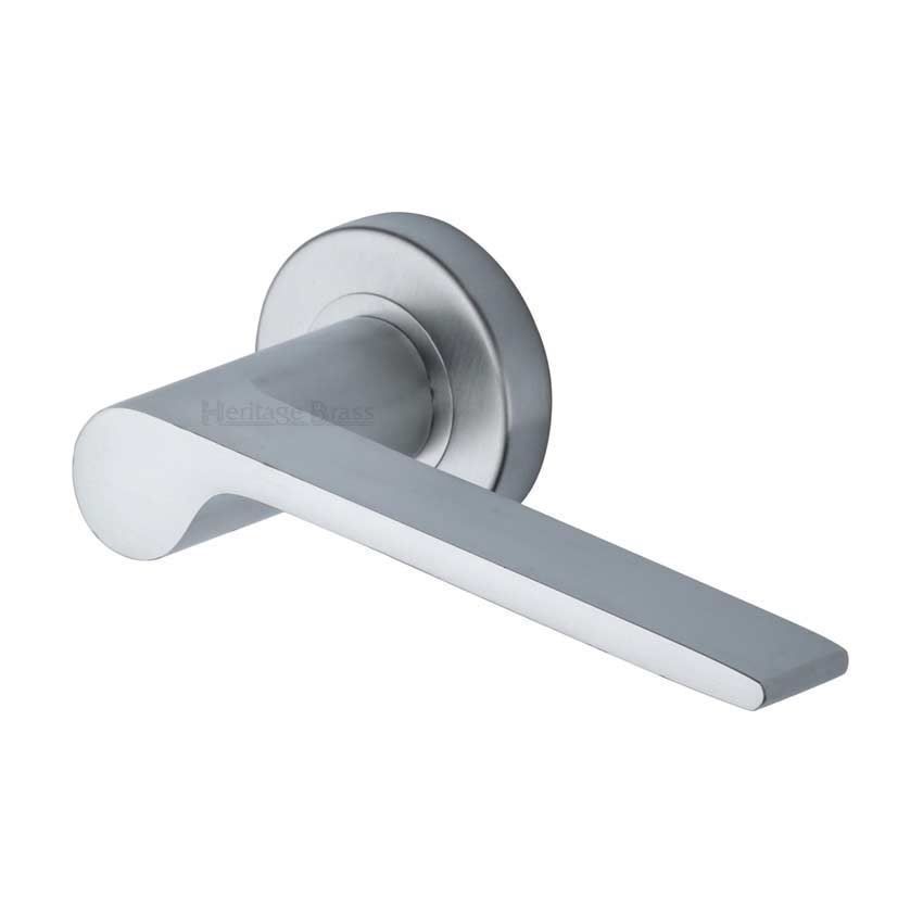 Julia Door Handle on Round Rose in Satin Chrome - V4190-SC