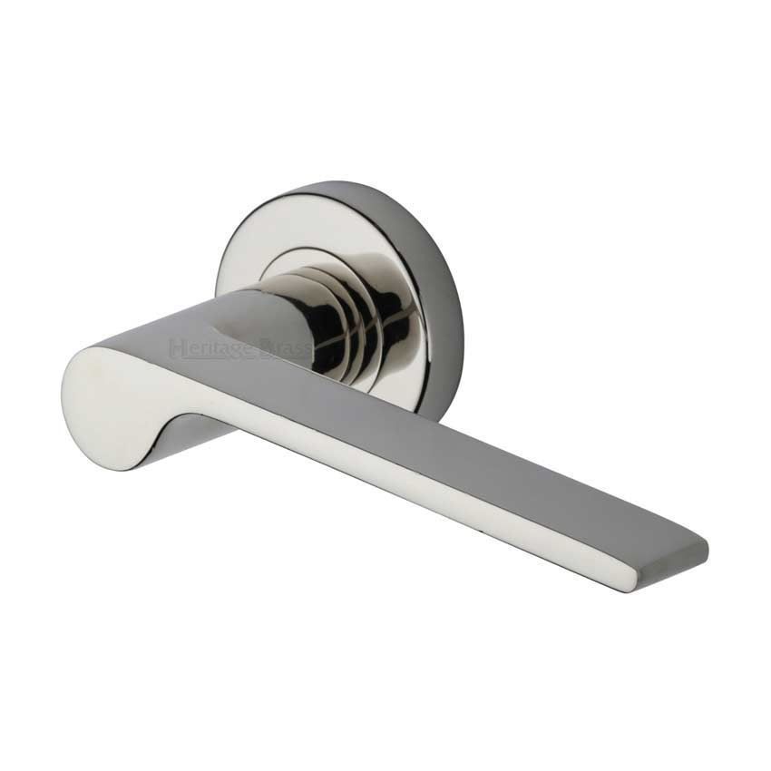 Julia Door Handle on Round Rose in Polished Nickel - V4190-PNF