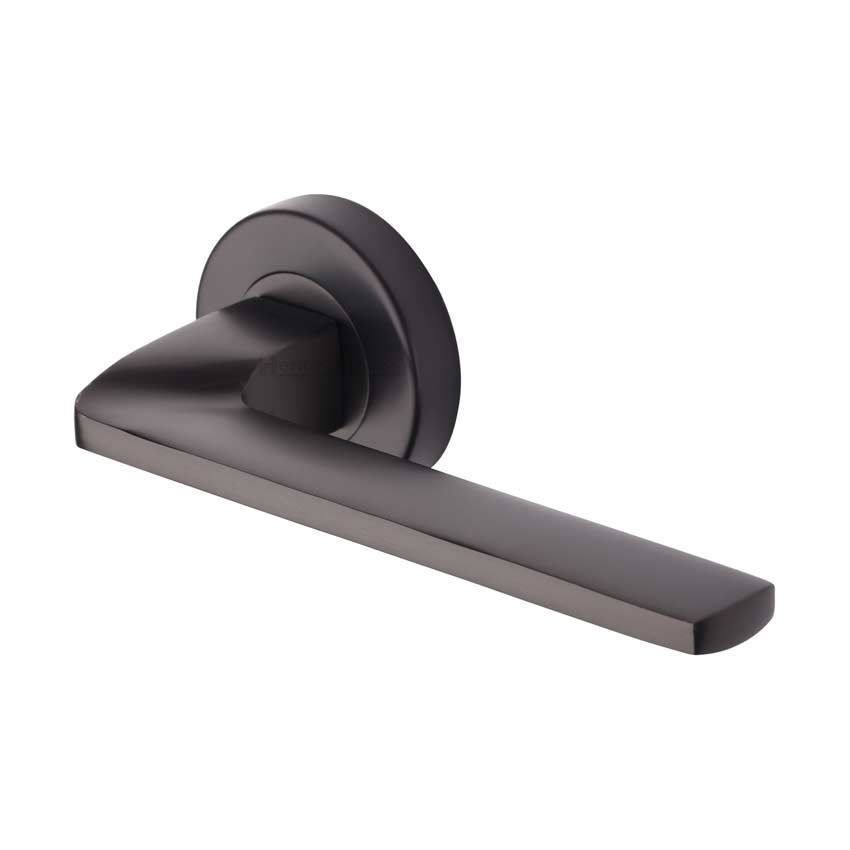 Metro Angled Door Handle on Round Rose in Matt Bronze - V3790-MB