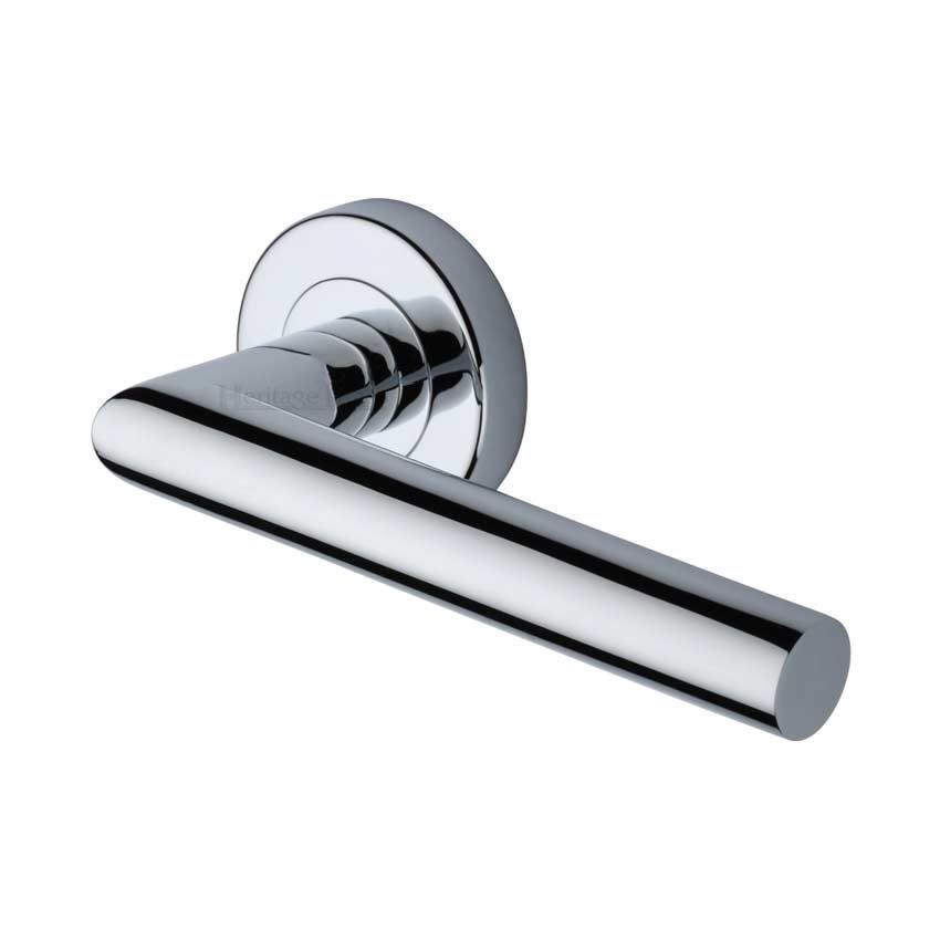 Athena Door Handle on Round Rose in Polished Chrome - V3840-PC