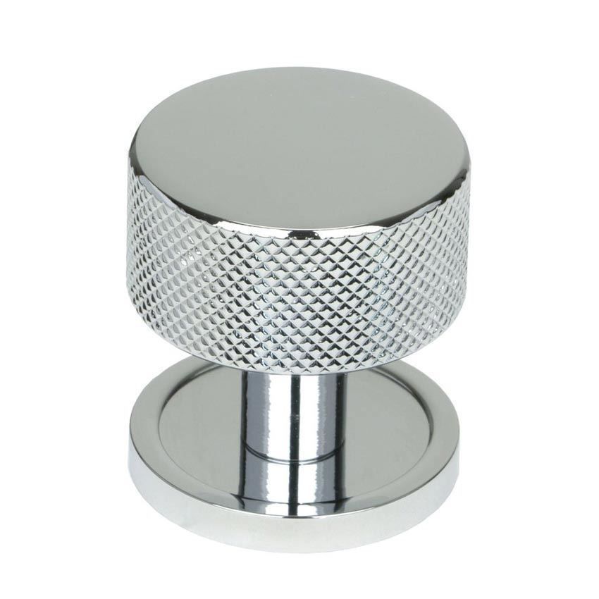 Polished Chrome Brompton Cabinet Knob on a Rose - 46818 