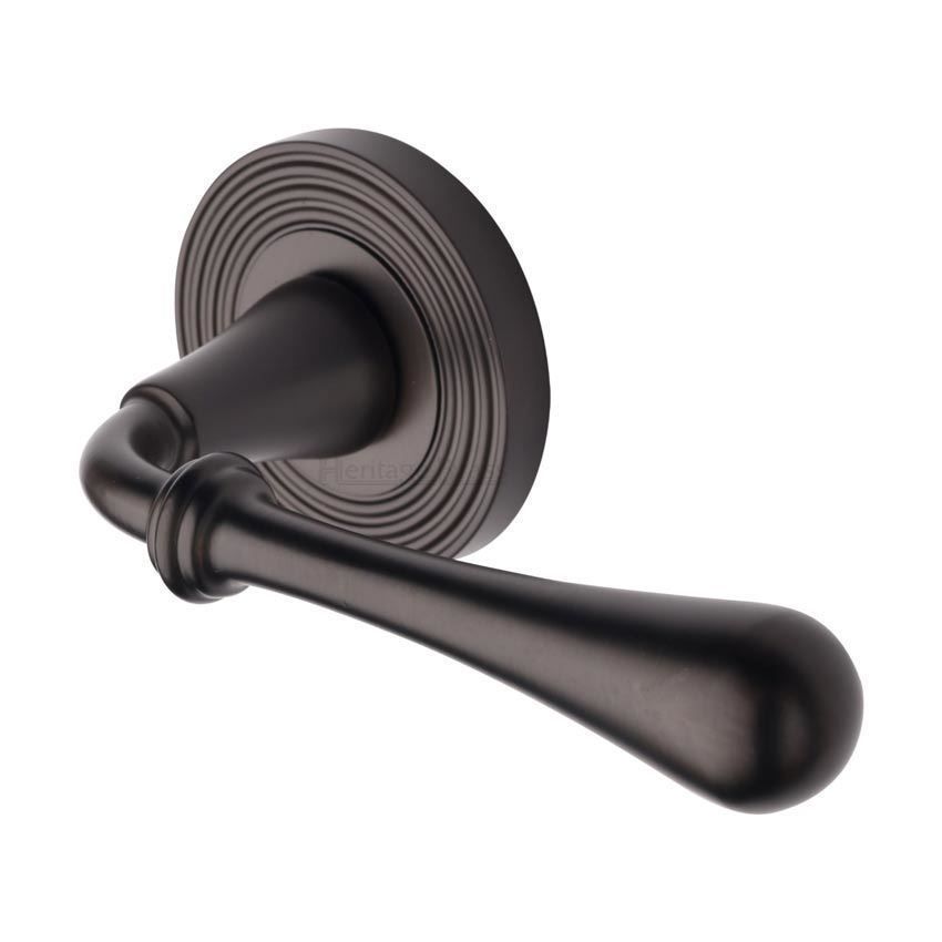 Roma Reeded Door Handle on a Rose in Matt Bronze - RR7156MB