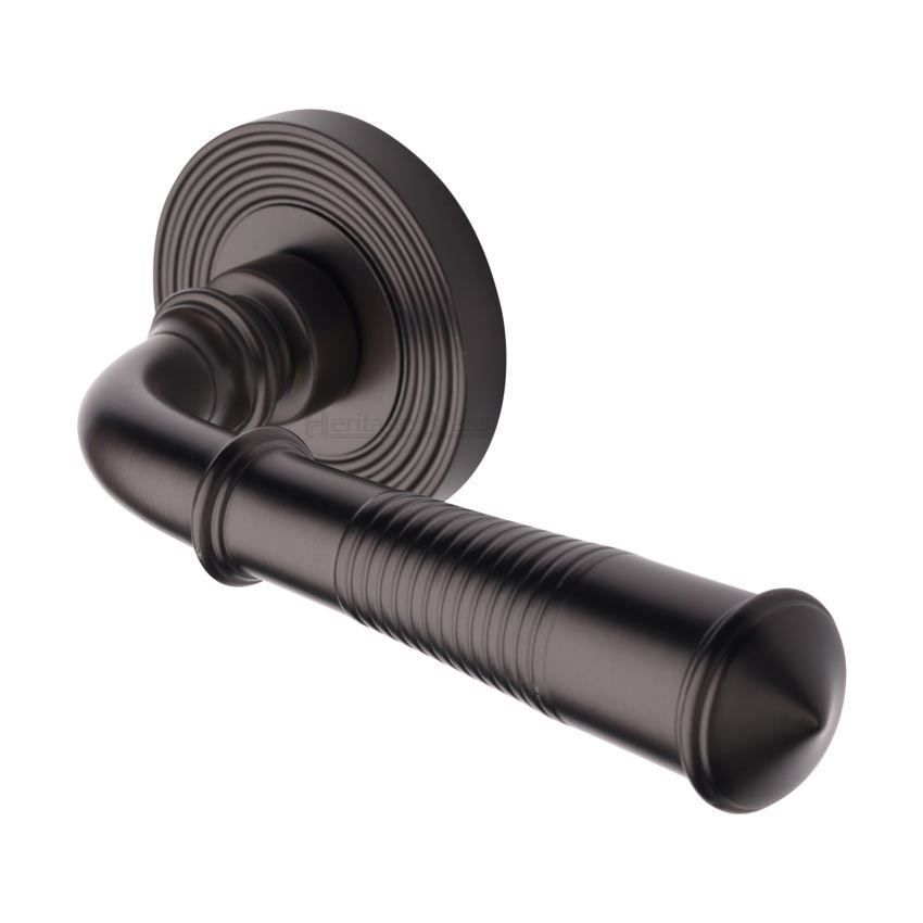 Bridgetown Reeded Door Handle on a Rose in Matt Bronze - RR1935MB