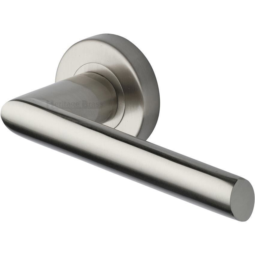 Mercury Door Handle on Round Rose in Satin Nickel - V3262-SN