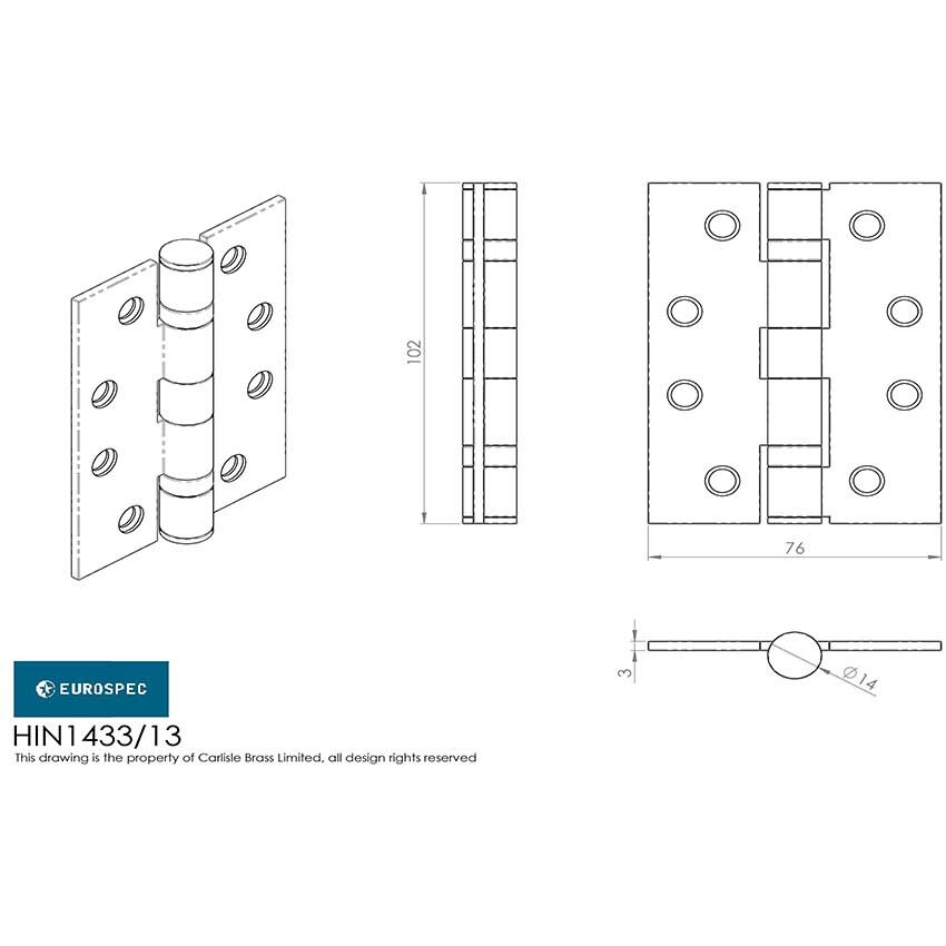 4 102mm Grade 13 Black Powder Coated Fire Door Hinges Hin1433p13mb At Simply Door Handles 5186