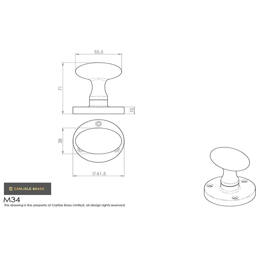 Oval Mortice Knob In Polished Brass M34pb At Simply Door Handles M34 6385