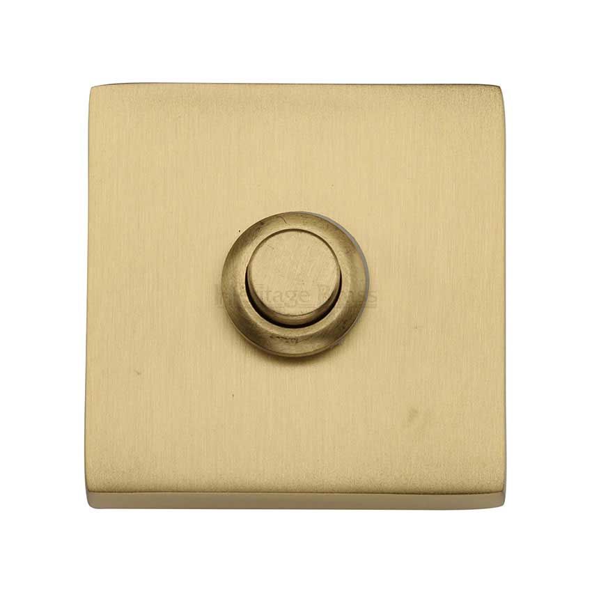 Picture of Heritage Brass Square Bell Push In Satin Brass Finish - V1188-SB