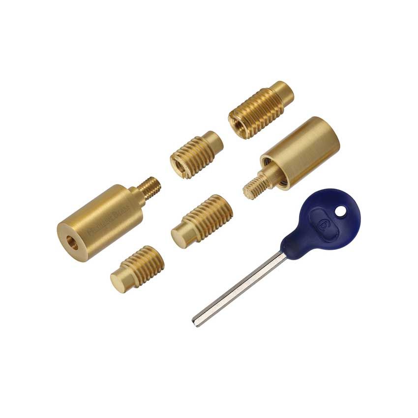 Picture of Heritage Brass Sash Window Stop (pair) with key  In Satin Brass - V1108-SB