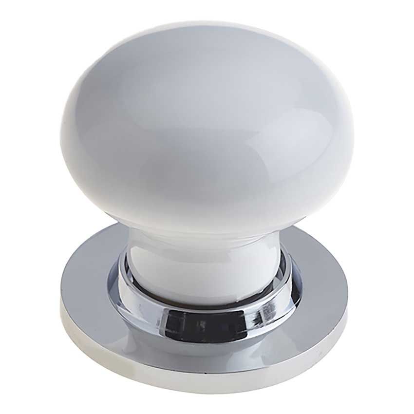 Picture of White Porcelain Mortice Door Knob on a Polished Chrome Rose  - JC10+JC80RPC