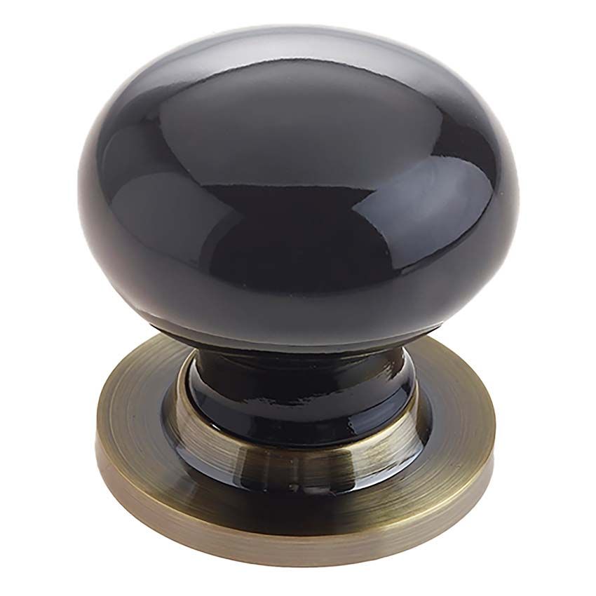 Picture of Black Porcelain Mortice Door Knob on an Antique Brass Rose  - JC60+JC80RAB