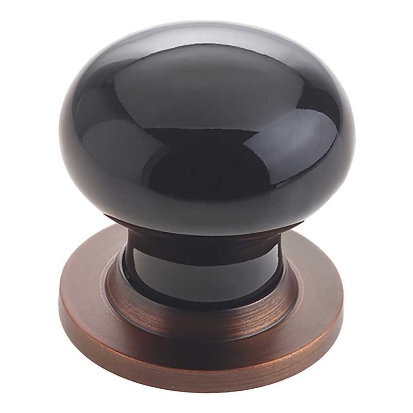 Picture of Black Porcelain Mortice Door Knob on a Dark Bronze Rose  - JC60+JC80RDB