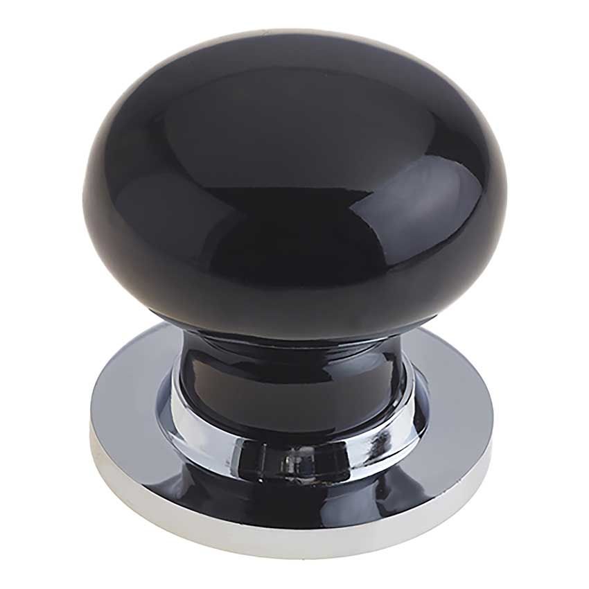 Picture of Black Porcelain Mortice Door Knob on a Polished Chrome Rose  - JC60+JC80RPC