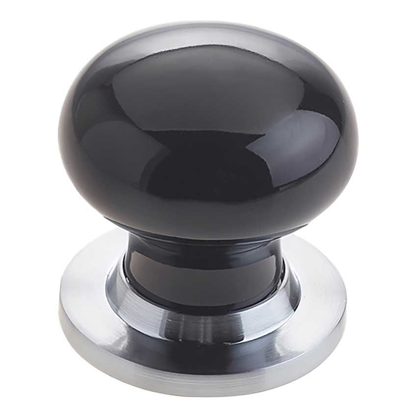 Picture of Black Porcelain Mortice Doo0r Knob on a Satin Chrome Rose  - JC60+JC80RSC