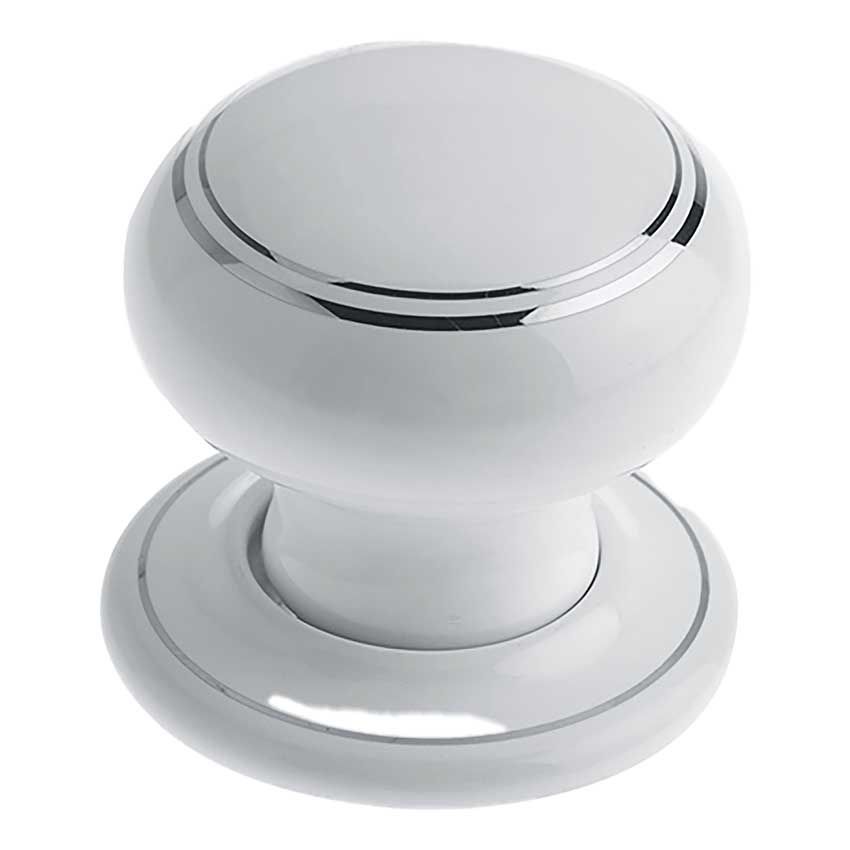 Picture of White Porcelain Silver Line Mortice Door Knob on a Porcelain Rose  - JC23