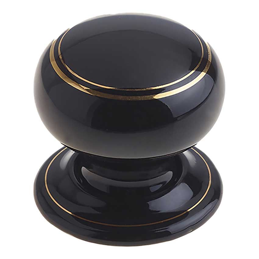 Picture of Black Porcelain Gold Line Mortice Door Knob on a Porcelain Rose  - JC70