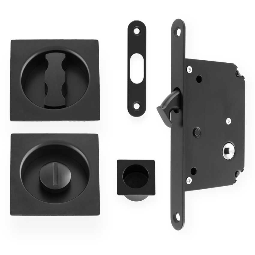 Picture of Square Sliding Door Lock Set -Black - AW111RBL