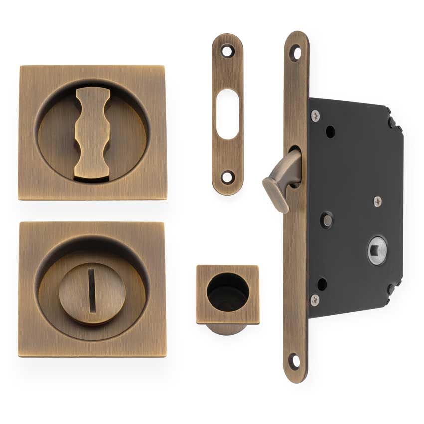 Picture of Square Sliding Door Lock Set - Antique Brass - AW111RAB