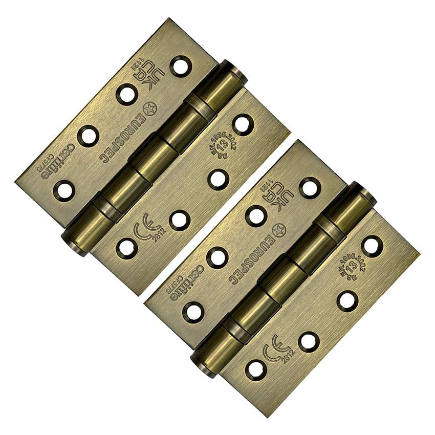 Picture of 4" (102mm) Grade 13 Antique Brass Fire Door Hinges - HIN1433P13