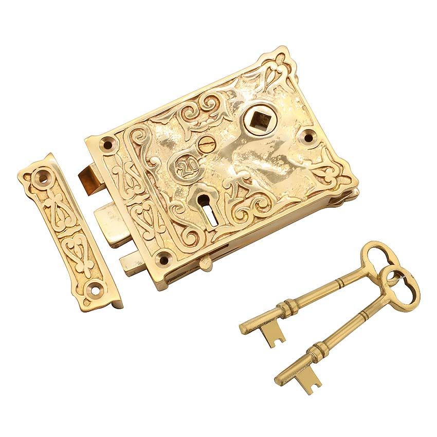 Picture of Floral Rim Lock In Polished Brass - SB7102PBUL